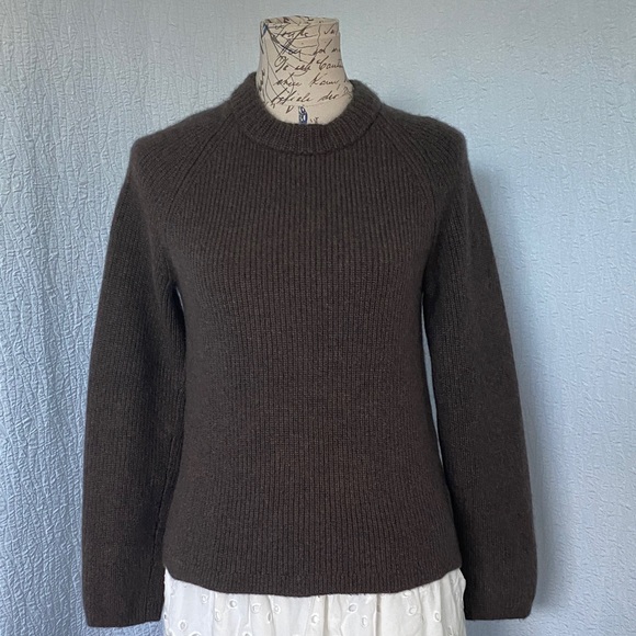 Quince Sweaters - Quince Cashmere Heather Brown Women's Crew Neck Fisherman Sweater